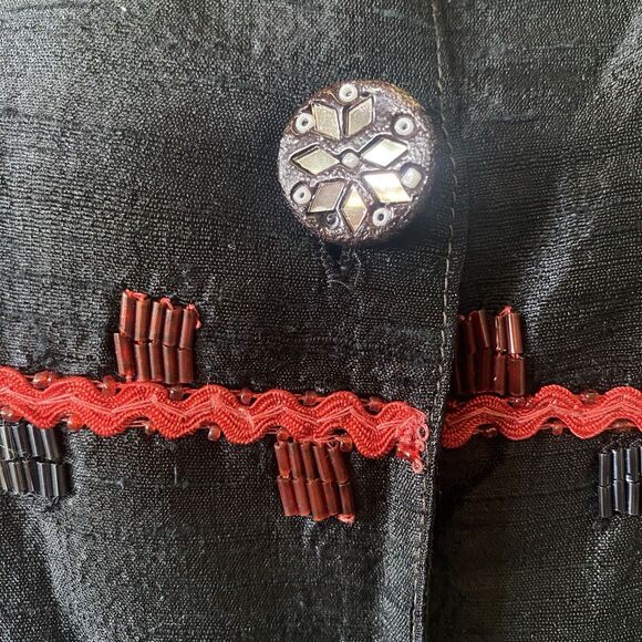 Ulla Popken Vintage Beaded Silk Jacket 24 26 Button Front Art to Wear Boho - Picture 12 of 15